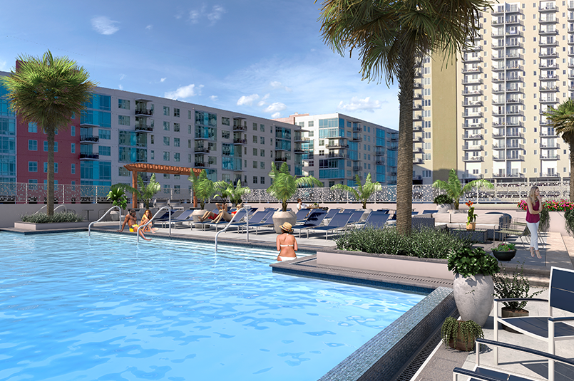 Amenity Pool Deck overlooking channelside area in downtown Tampa